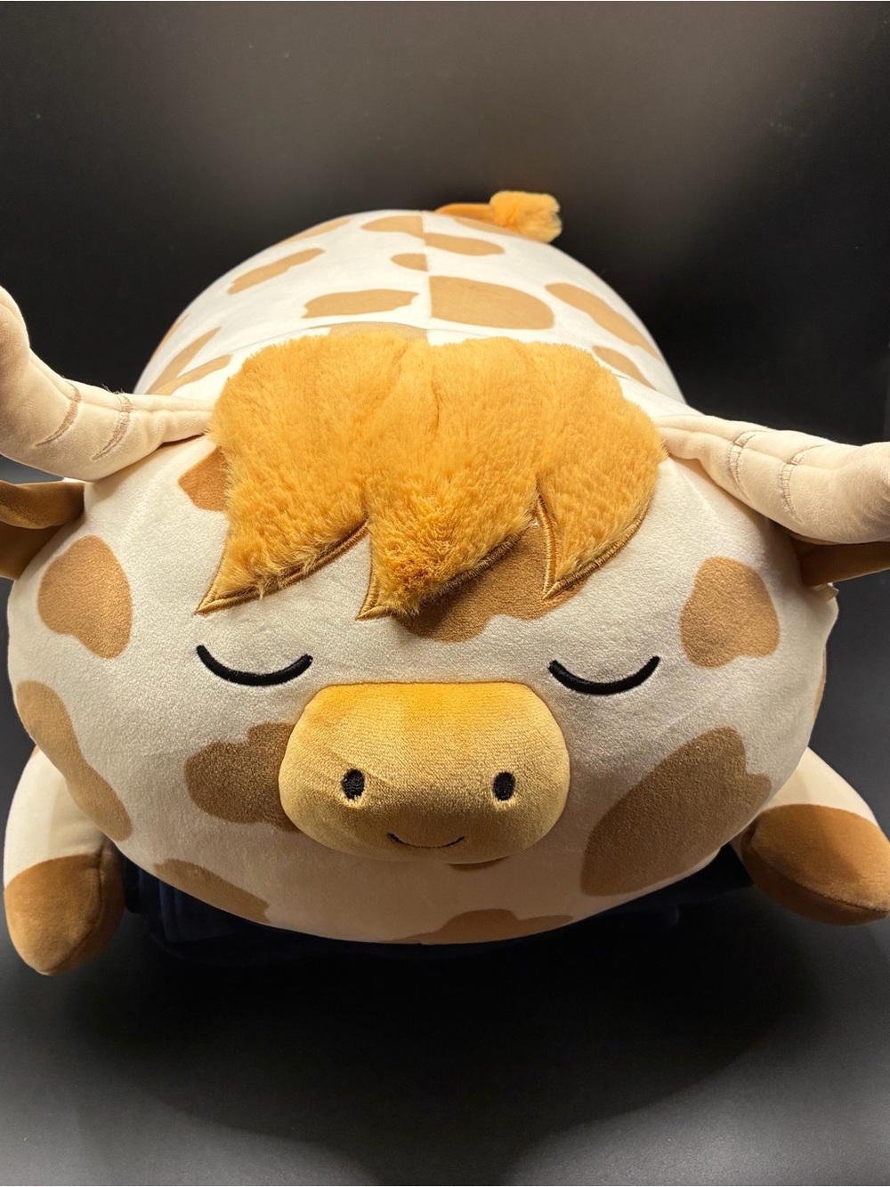 Alonzo the Highland Cow 18" Sleepamallows Plush Laying Down Brown Spotted